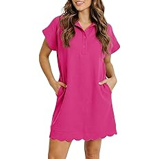 Fisoew Womens Summer T Shirt Mini Dress Short Sleeve Collared V Neck Button Loose Active Dresses ... | Amazon (US)