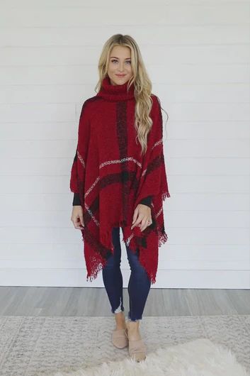 Stay Classy Red Plaid Poncho | The Pink Lily Boutique