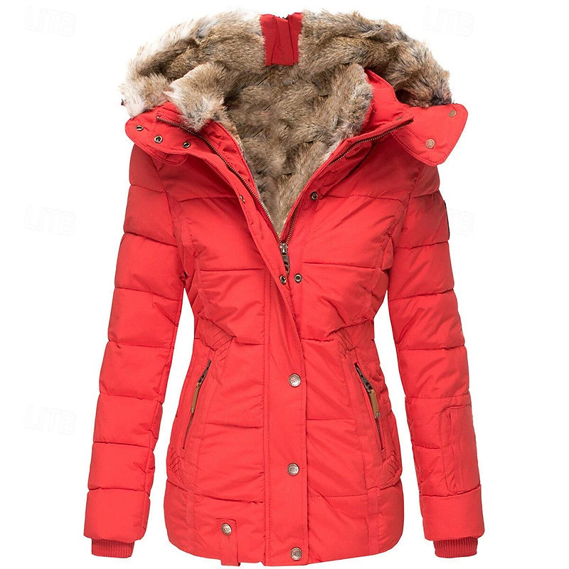 Women's Winter Coat Parka Warm Comfortable Fur Trim Zipper Pocket Casual Plain Outdoor Vacation G... | Lightinthebox