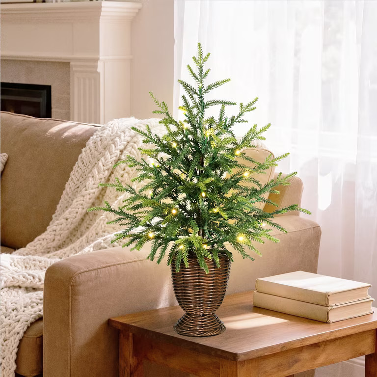 My Texas House 2' Small Pre-Lit Norfolk Pine Green Artificial Christmas Tree with 30 Warm White T... | Walmart (US)