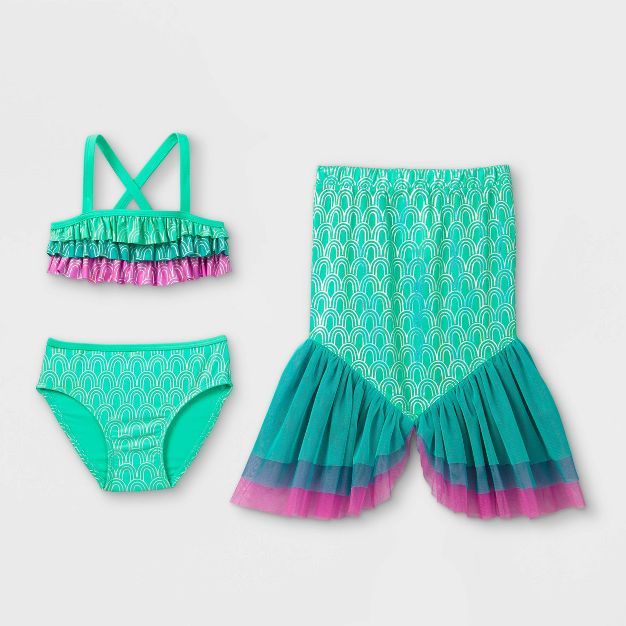 Toddler Girls' Mermaid Print 3pc Bikini Set - Cat & Jack™ Blue | Target