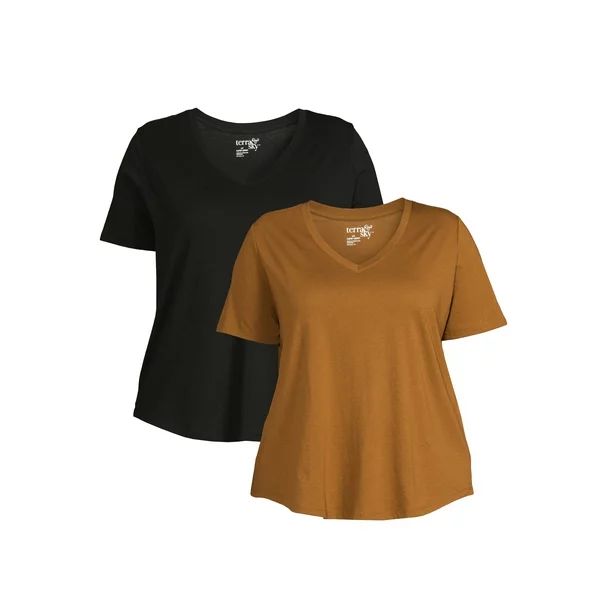 Terra & Sky Women's Plus Size V-Neck T-Shirt with Short Sleeves, 2-Pack - Walmart.com | Walmart (US)