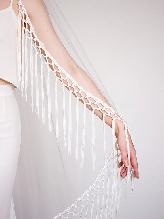 Boho Fringe Veil  Ivory Wedding Veil  Bohemian Veil  Simple - Etsy | Etsy (US)