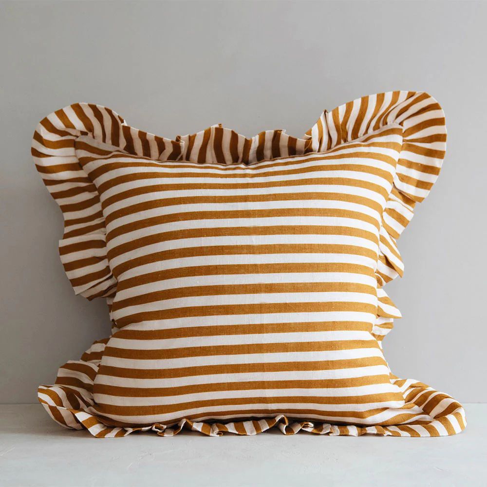 Linen Pillow Cover - Ochre Candy Stripe | Roan Iris