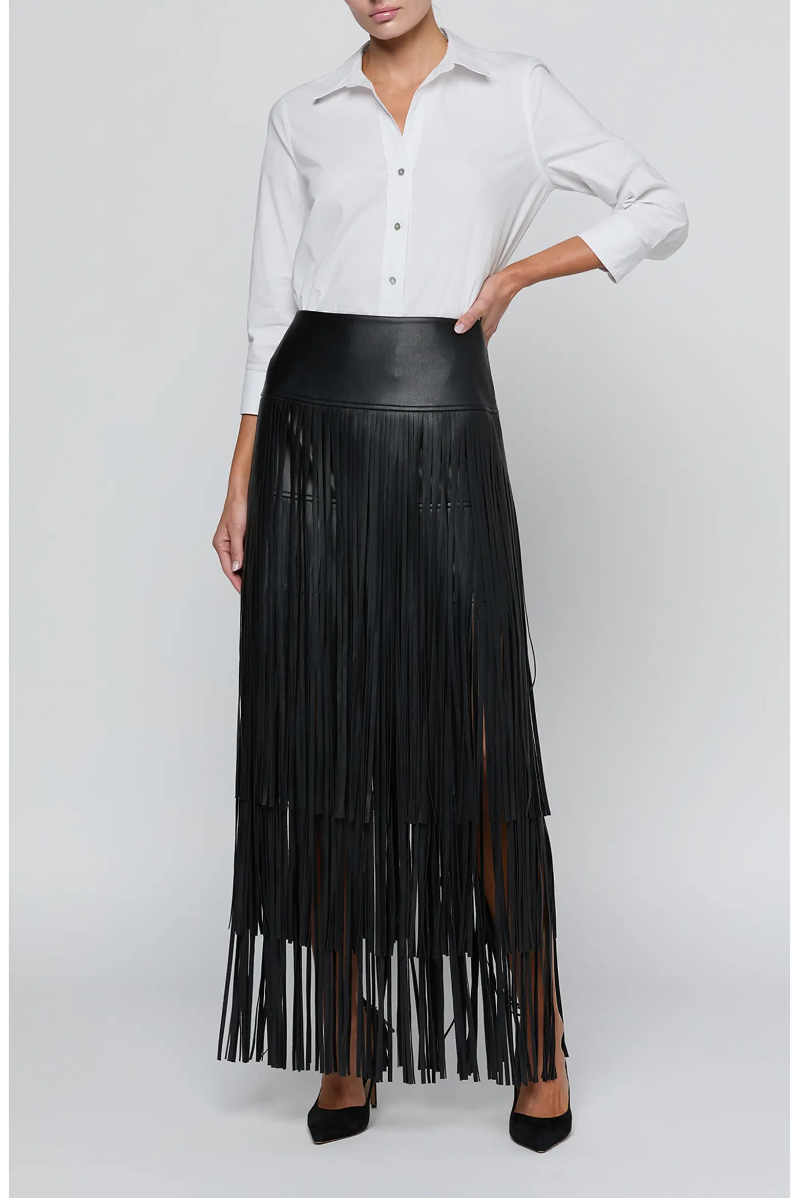 L'AGENCE Karoline Faux Leather Maxi Fringe Skirt (Women) | Nordstrom | Nordstrom