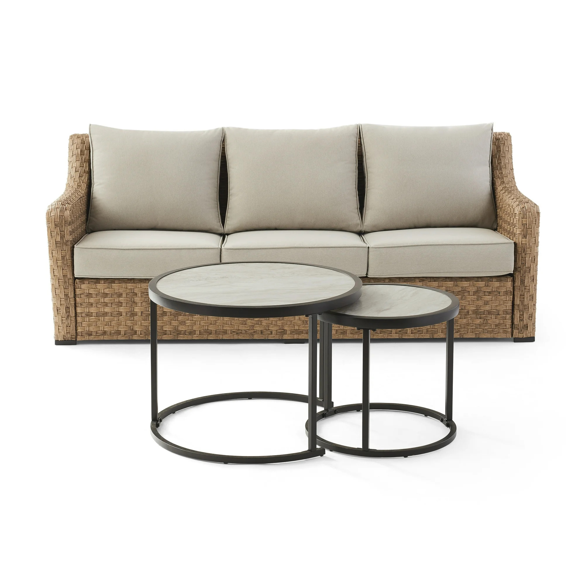 Better Homes & Gardens River Oaks 3-Piece Sofa & Nesting Tables Set with Patio Cover | Walmart (US)