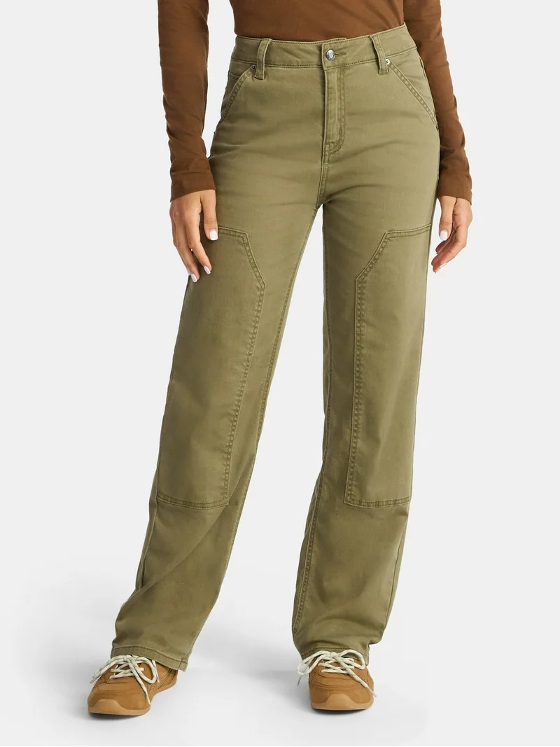 Time and Tru Women's High Rise Straight Jeans with Carpenter Details, 30" Inseam, Sizes 0-20 - Wa... | Walmart (US)