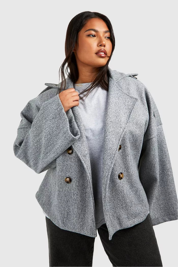 Plus Wool Look Short Trench Coat | boohoo (US & Canada)