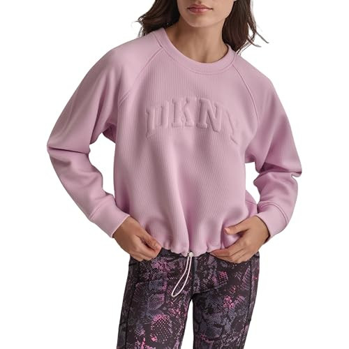 DKNY Women's Drawcord Cropped Crewneck Sweatshirt, Pink Lavender, Small | Amazon (US)