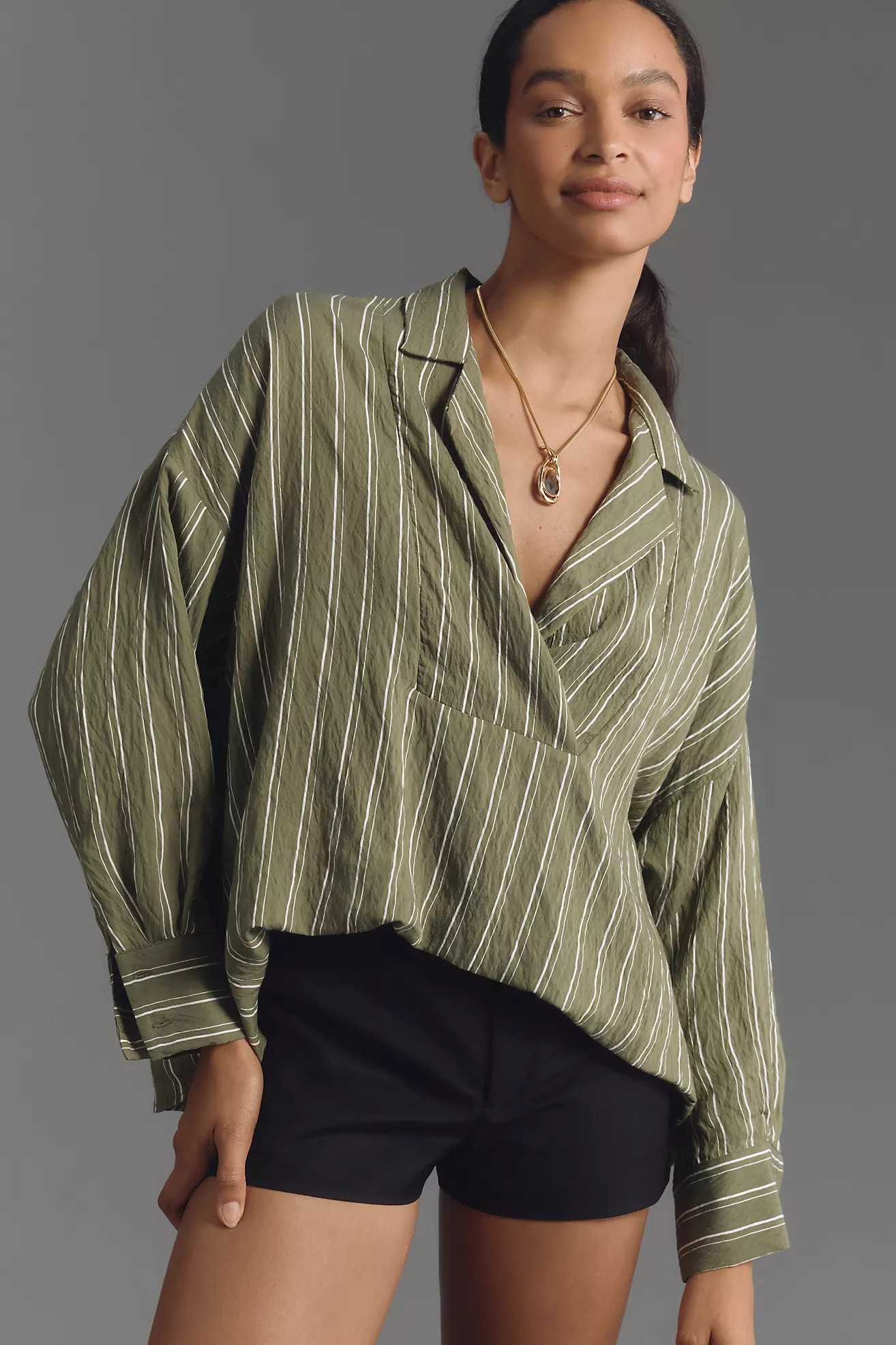 The Dylon Long-Sleeve Wide-Placket Top | Anthropologie (US)