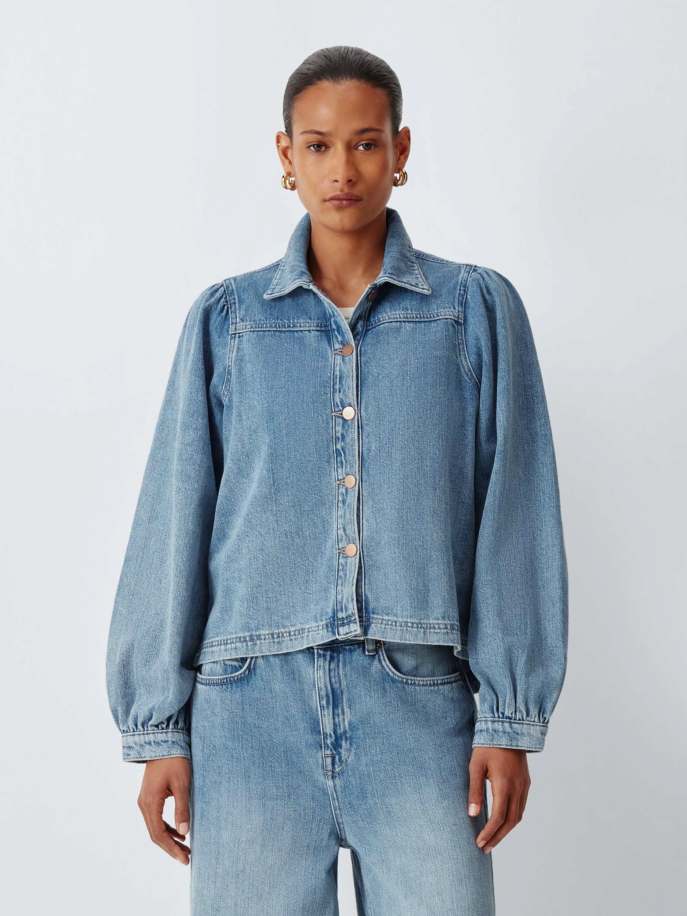 Curved Hem Long Sleeve Denim Shirt, Vintage Blue Wash | John Lewis (UK)