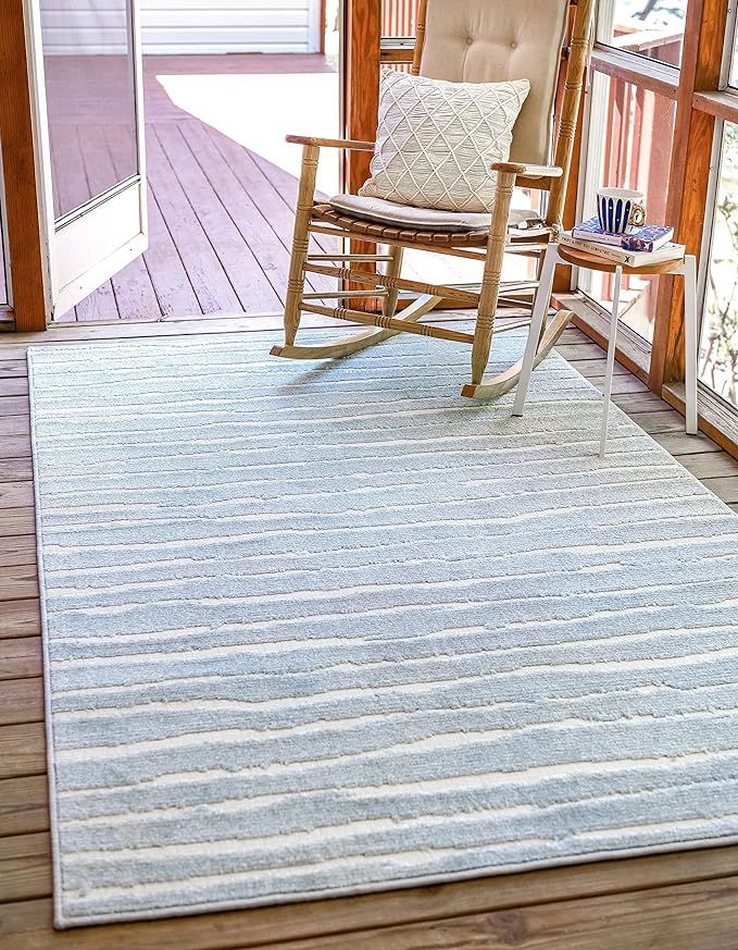 Unique Loom Sabrina Soto Outdoor Collection Striped Carved Contemporary Light Blue Area Rug (9' 0... | Amazon (US)