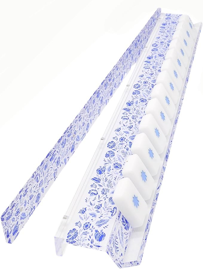 Mahjong Tile Racks with Blue Chinoiserie Pattern, 20 Inch Acrylic, Set of 4 with Magnetic Pusher | Amazon (US)