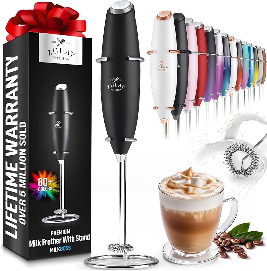Zulay Powerful Milk Frother Handheld Foam Maker for Lattes - Whisk Drink Mixer for Coffee, Mini Foamer for Cappuccino, Frappe, Matcha, Hot Chocolate by Milk Boss (Black) | Amazon (US)