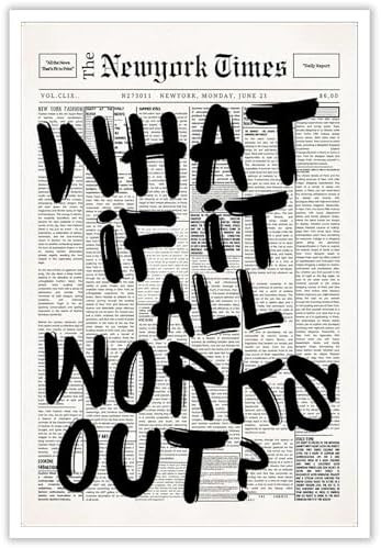 Retro Black And White Newspaper Poster What If It All Works Out Canvas Wall Art Positive Affirmin... | Amazon (US)