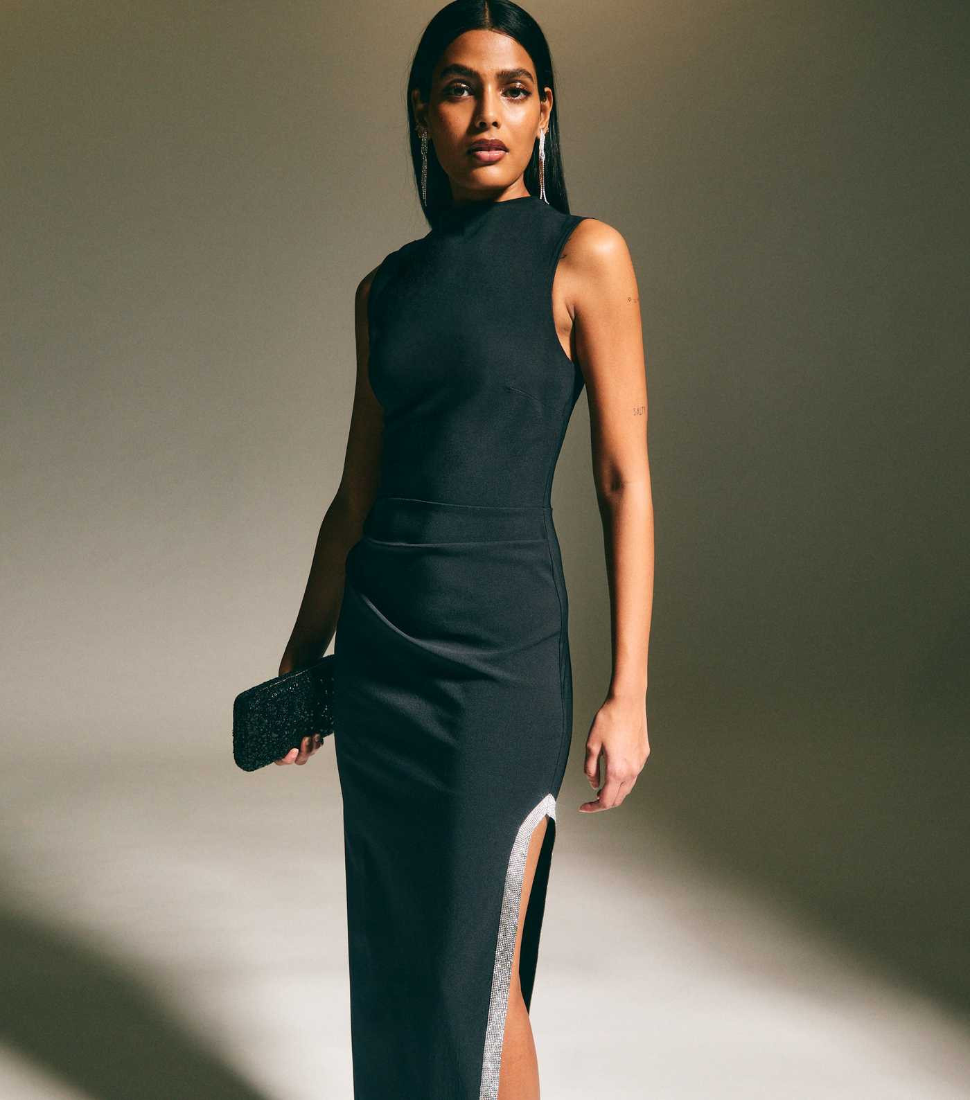 Black Diamanté Side Split Midi Dress | New Look | New Look (UK)