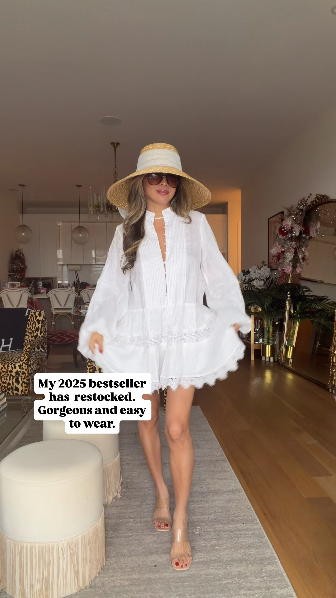 Best selling dress restocked!! Linking a similar hat and my Amazon sandals that go with everything 