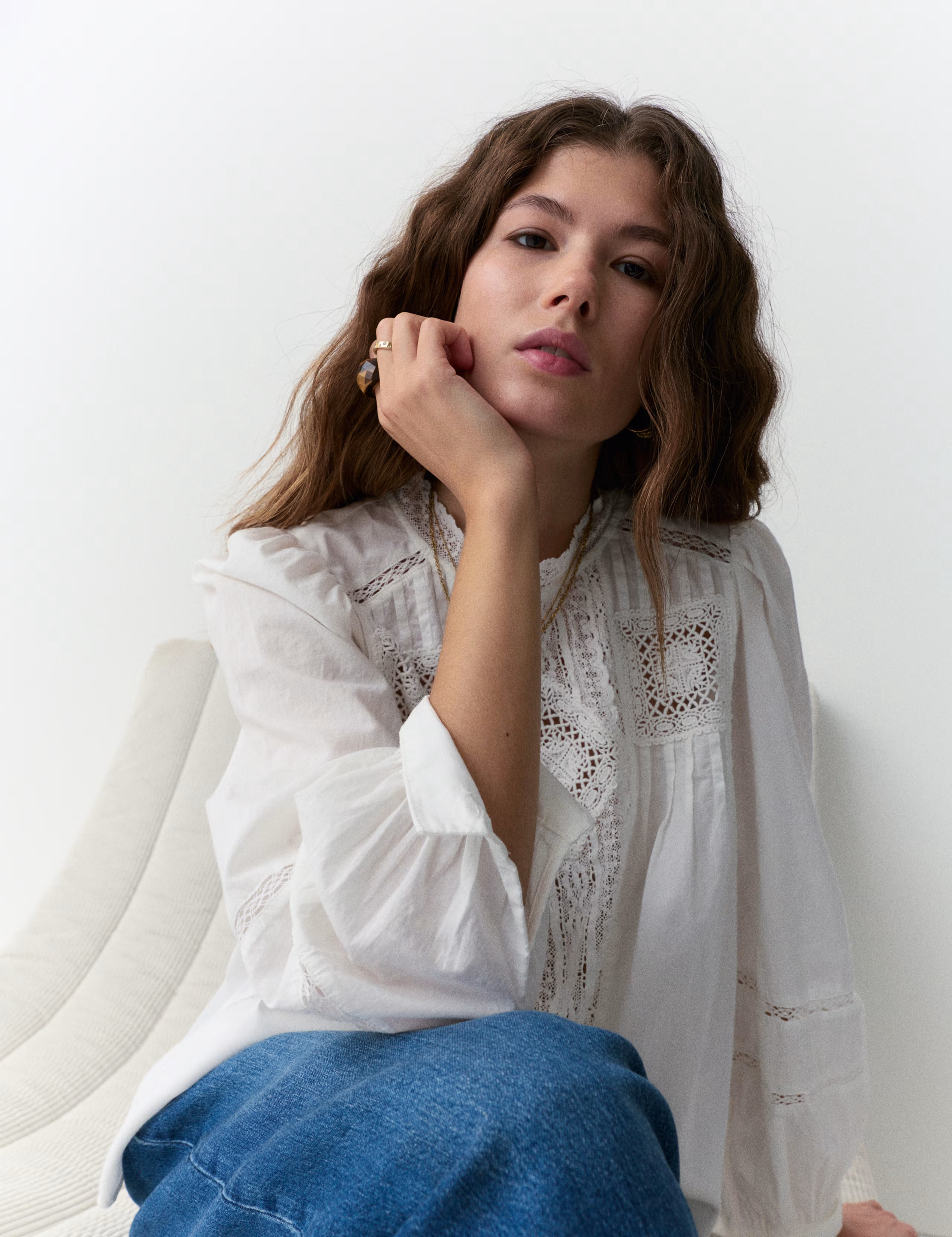 Pure Cotton Crew Neck Lace Front Blouse | Marks & Spencer (UK)