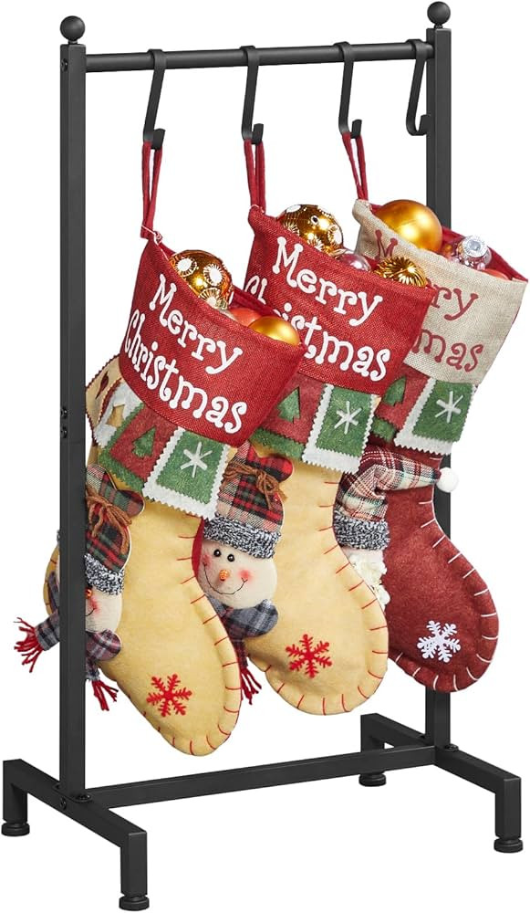 ELYKEN Christmas Stocking Holder, Free Standing Stocking Rack with 4 Removable Hooks, Small Stock... | Amazon (US)