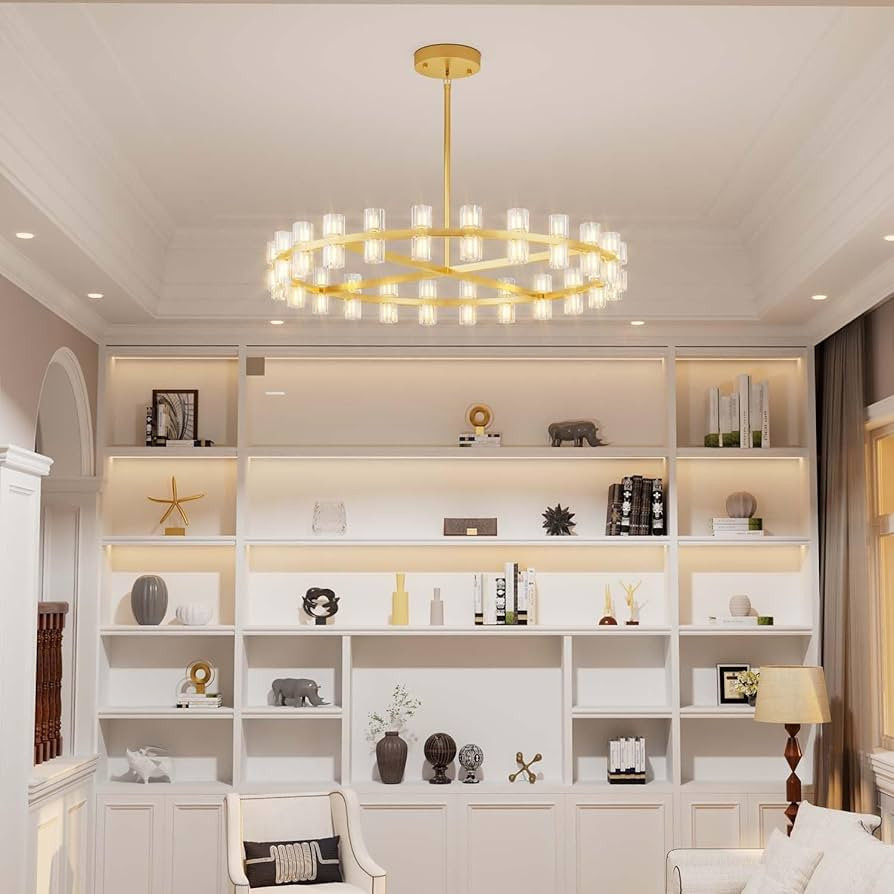 Dia 32" Gold Wagon Wheel Chandelier, 32-Lights Farmhouse Pendant Light Fixture, Round Rustic Hang... | Amazon (US)