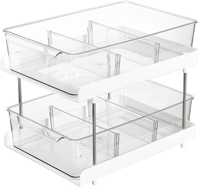 Lille Home 2-Tier Clear Organizer with Sliding Storage Drawers/Baskets, with Handles and Dividers... | Amazon (US)