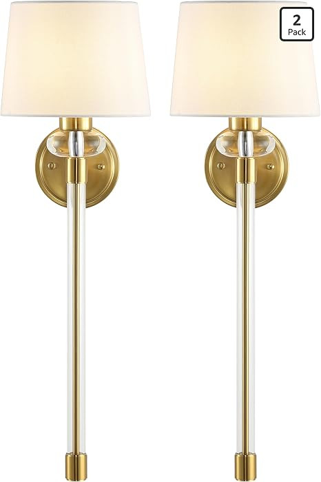 SAFAVIEH Lighting Collection Athene Brass/Clear Vertical Wall Sconce Set of 2 Light Fixture, with... | Amazon (US)