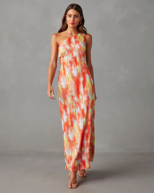 Finest Hour One Shoulder Maxi Dress - Orange/Multi - FINAL SALE | VICI
