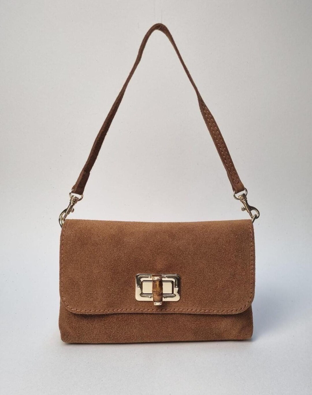 Italian Suede Leather Clutch Bag: Tan Crossbody with Dual Straps | Etsy (US)