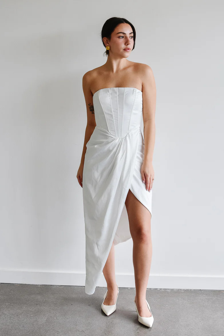 Darlington White Corset Midi Dress | Confête