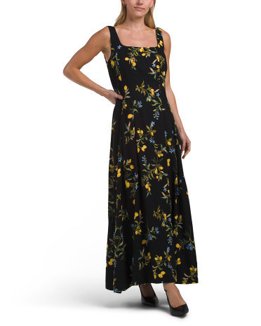 Linen Blend Pleated Printed Maxi Dress For Women, Cotton/Linen/Rayon | TJ Maxx