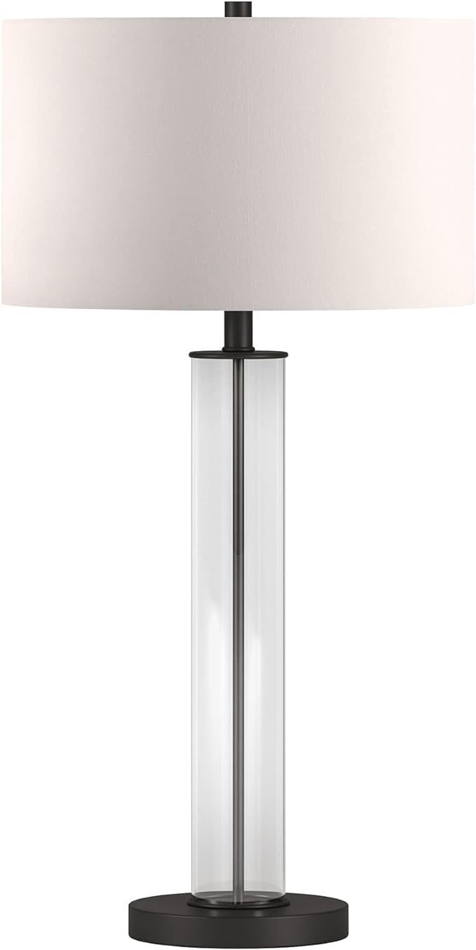 Harlow 29" Tall Table Lamp with Fabric Shade in Clear Glass/Blackened Bronze/White | Amazon (US)