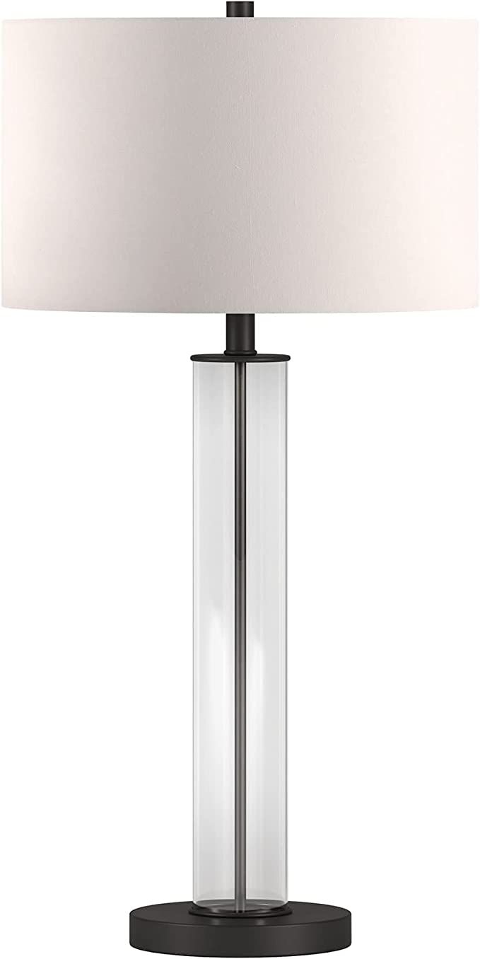 Harlow 29" Tall Table Lamp with Fabric Shade in Clear Glass/Blackened Bronze/White - - Amazon.com | Amazon (US)