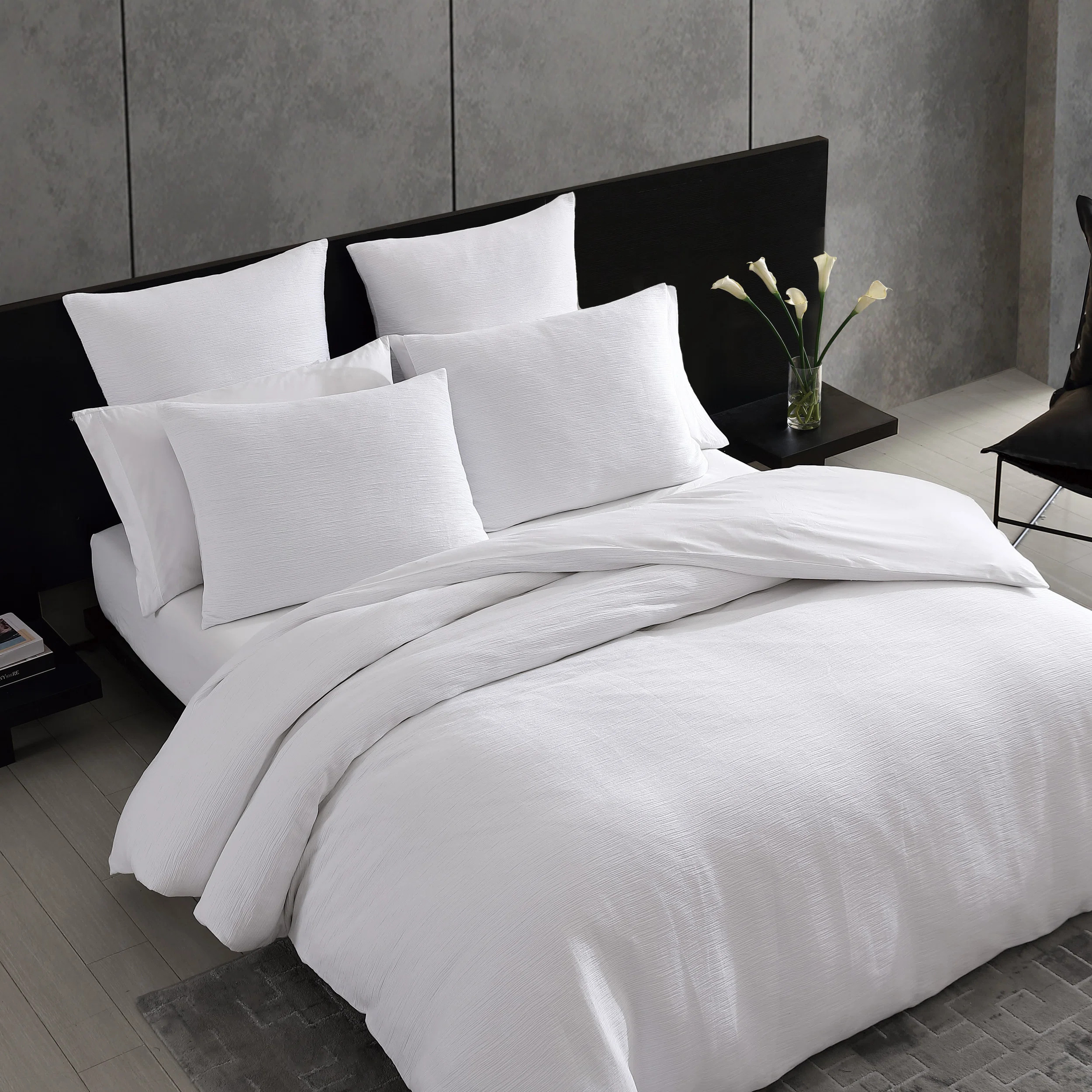 Vera Wang Solid Textured Pleats White Duvet Cover Set & Reviews - Wayfair Canada | Wayfair North America