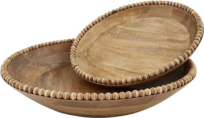 Mud Pie Wooden Beaded Bowl Set, Brown, small 3" x 14" dia | large 3 1/2" x 18" dia | Amazon (US)