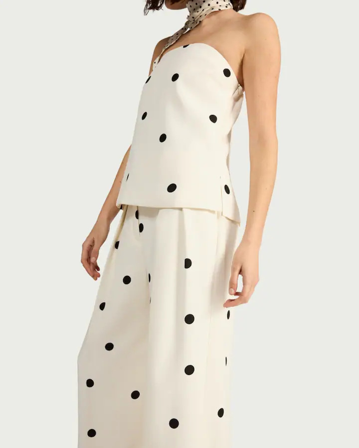 F&F Polka Dot Wide Leg Co-ord Trousers in Cream | Tesco F&F