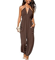 Amazon.com: CUPSHE Women's Summer Overall Jumpsuit Plunging Halter Sleeveless Casual Dressy Outfi... | Amazon (US)