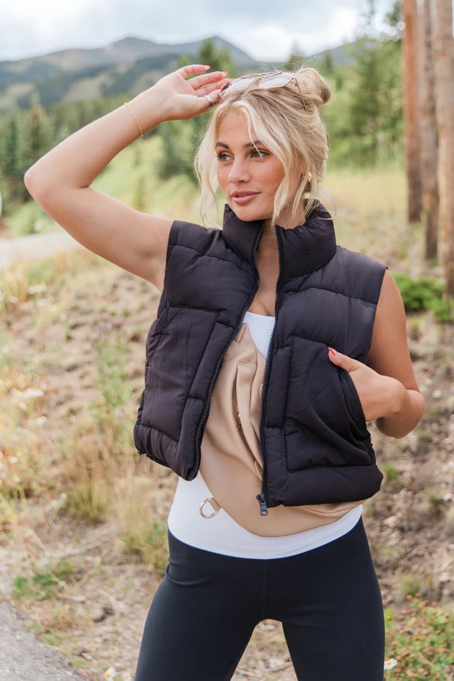 Sights To See Black Cropped Puffer Vest FINAL SALE | Pink Lily