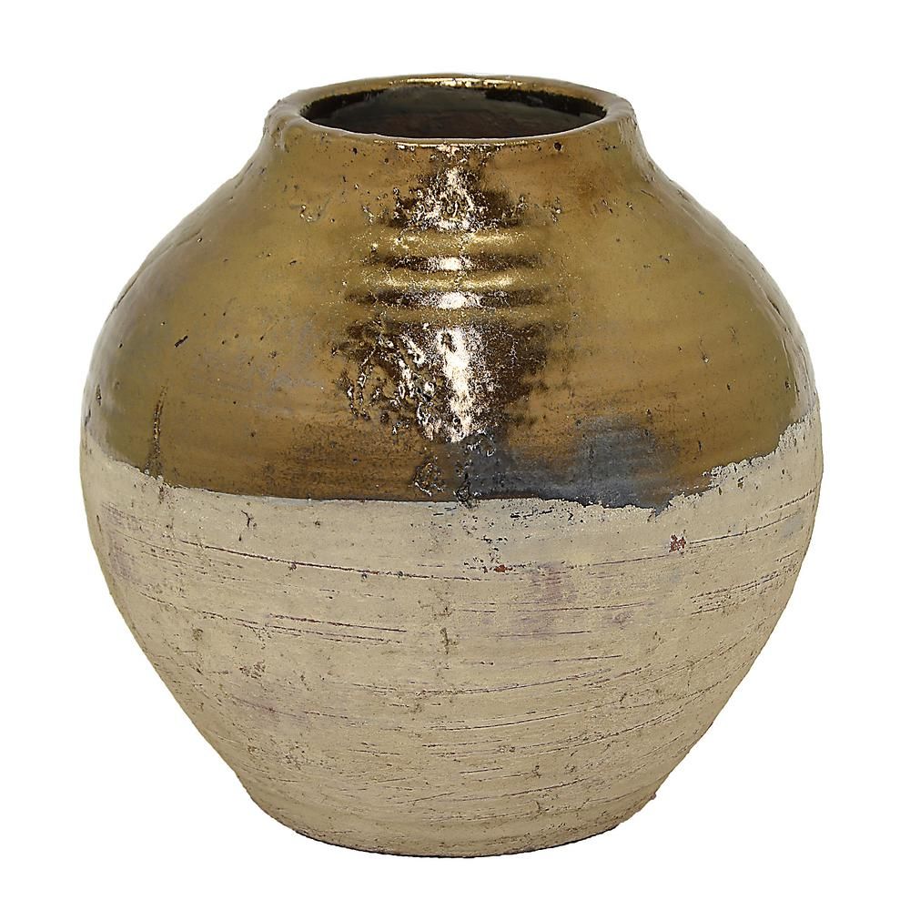 12 in. Gold Ceramic Decorative Vase | The Home Depot