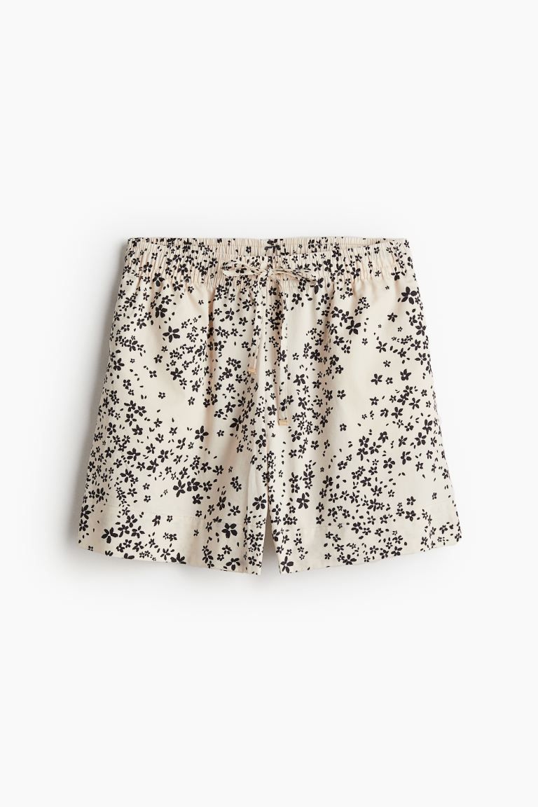Cotton Pull-on Shorts - High waist - Short - Light beige/floral - Ladies | H&M US | H&M (US + CA)