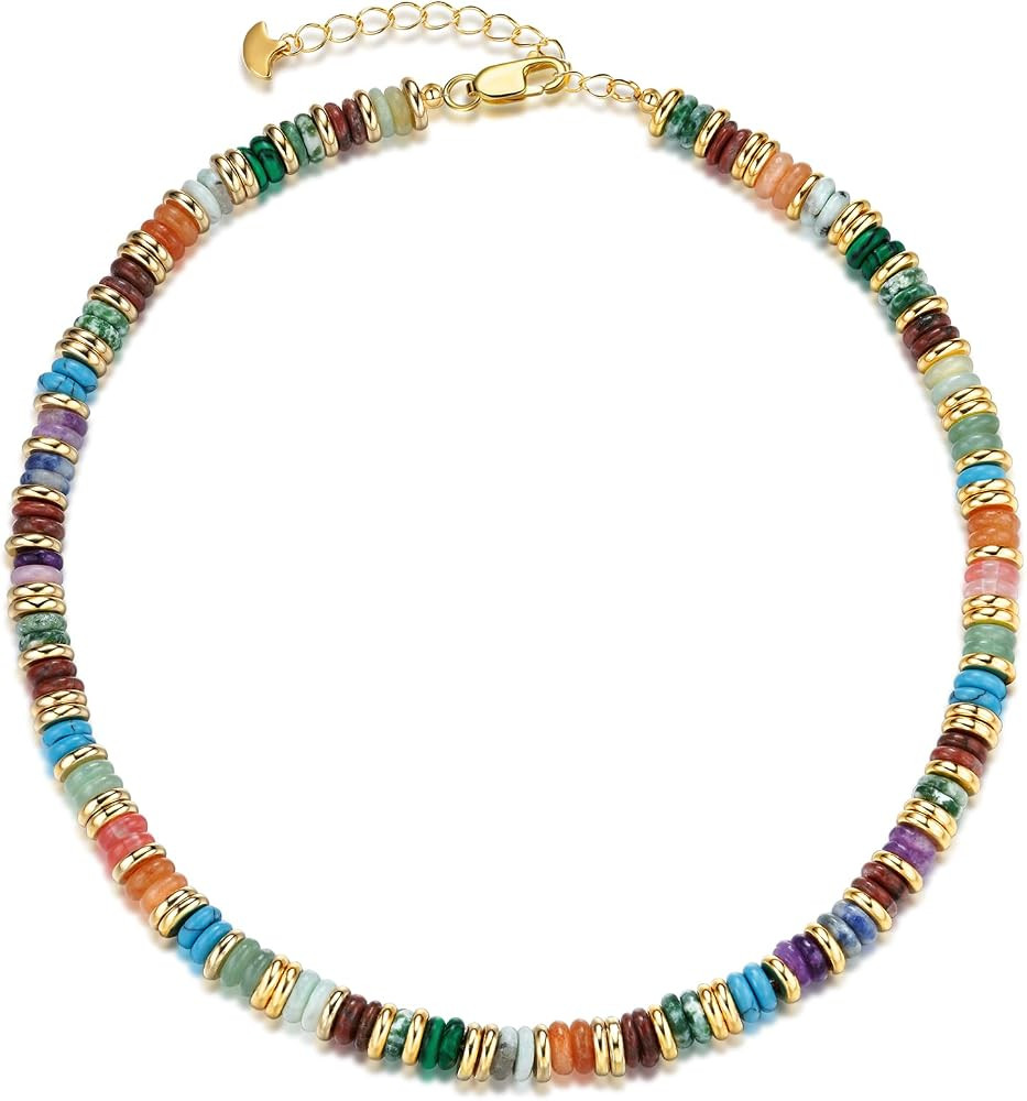 18K gold plated Colored Natural Gemstone Quartz Crystal Bead Stone Healing FULLY ADJUSTABLE State... | Amazon (US)