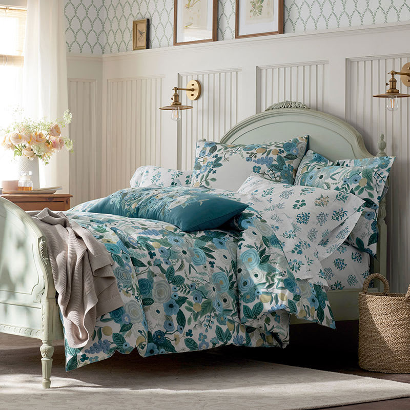Garden Party Classic Cool Cotton Percale Duvet Cover - Teal, King/Cal King | The Company Store