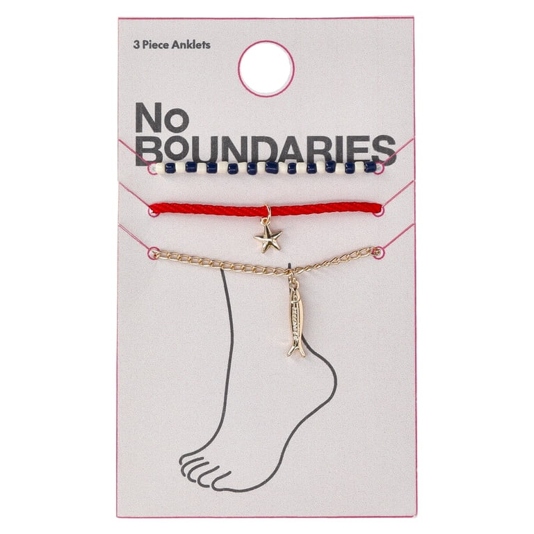 No Boundaries Women's Goldtone and Beaded Anklets, 3-Piece Set | Walmart (US)