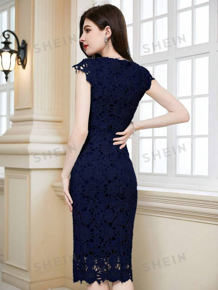 Solid Guipure Lace Bodycon Dress | SHEIN