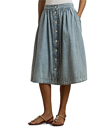Lauren Ralph Lauren Stretch Denim Belted A-Line Skirt - 6 | Dillard's
