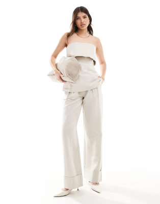 Pretty Lavish linen blend bandeau top co-ord in stone | ASOS (Global)