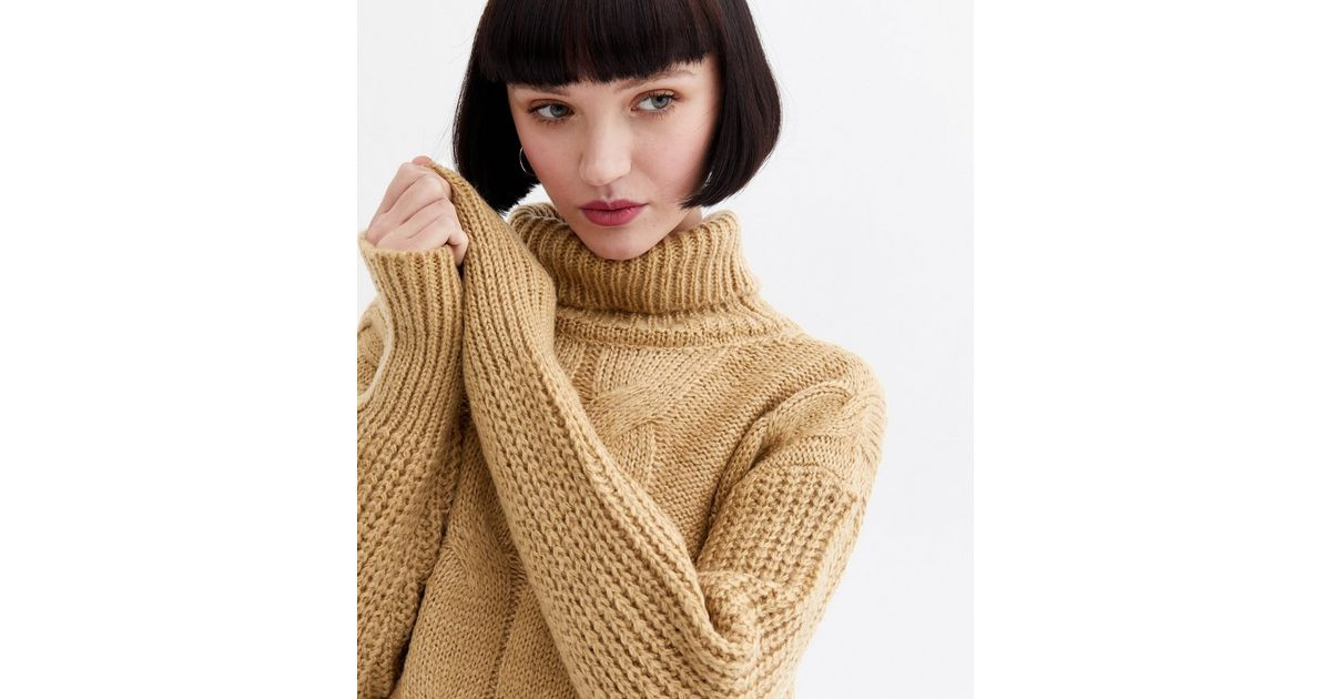 Blue Vanilla Camel Cable Knit Roll Neck Jumper | New Look | New Look (UK)