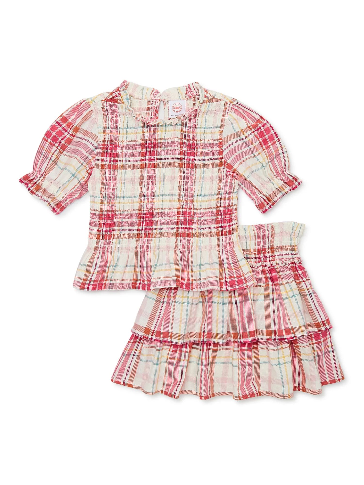 Wonder Nation Baby and Toddler Girl Short Sleeve Top and Skirt, 2-Piece Outfit Set, 12 Months-5T | Walmart (US)