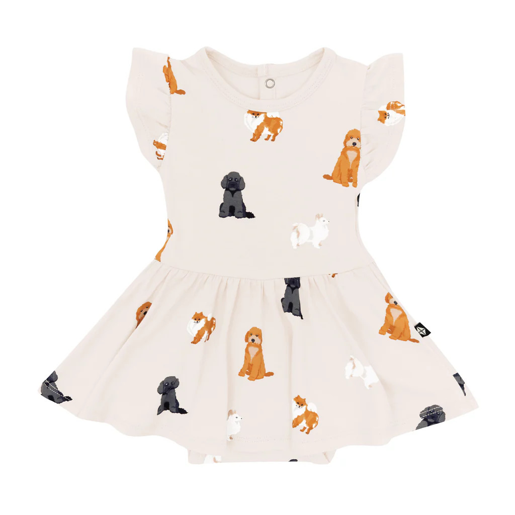 Twirl Bodysuit Dress in Fluffy Dog | Kyte BABY