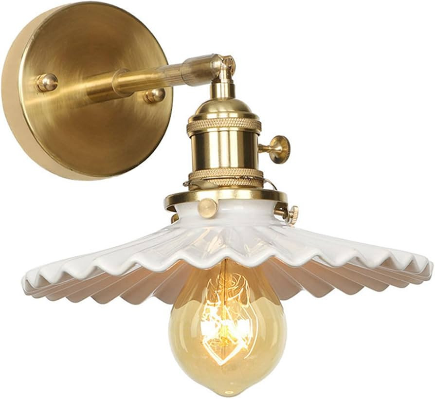 BOZHEN Nordic Wall Lamp with White Pleated Ceramic Lampshade 180° Adjustable Wall Sconce Modern ... | Amazon (US)