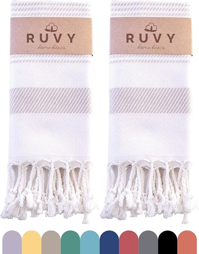 Ruvy Home Basics Turkish Hand Towels for Bathroom Set of 2 | 18"x40", Cotton | Bathroom Hand Towe... | Amazon (US)
